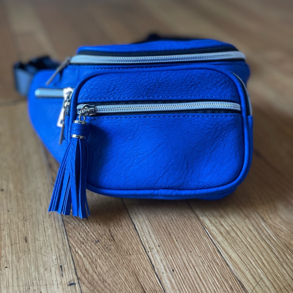 blue fanny pack
